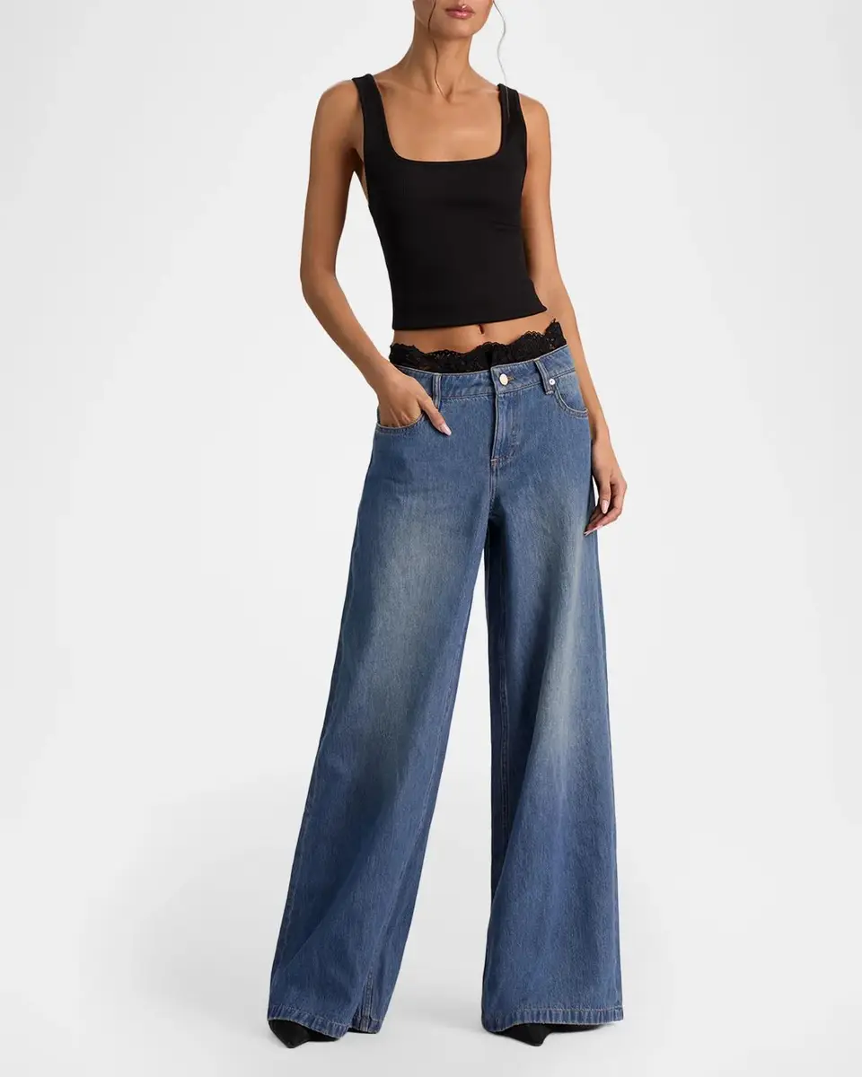 Alice + Olivia Ian Lace Waistband Wide-Leg Jeans | Thumbnail 2 Alice + Olivia Ian Lace Waistband Wide-Leg Jeans | Thumbnail 2