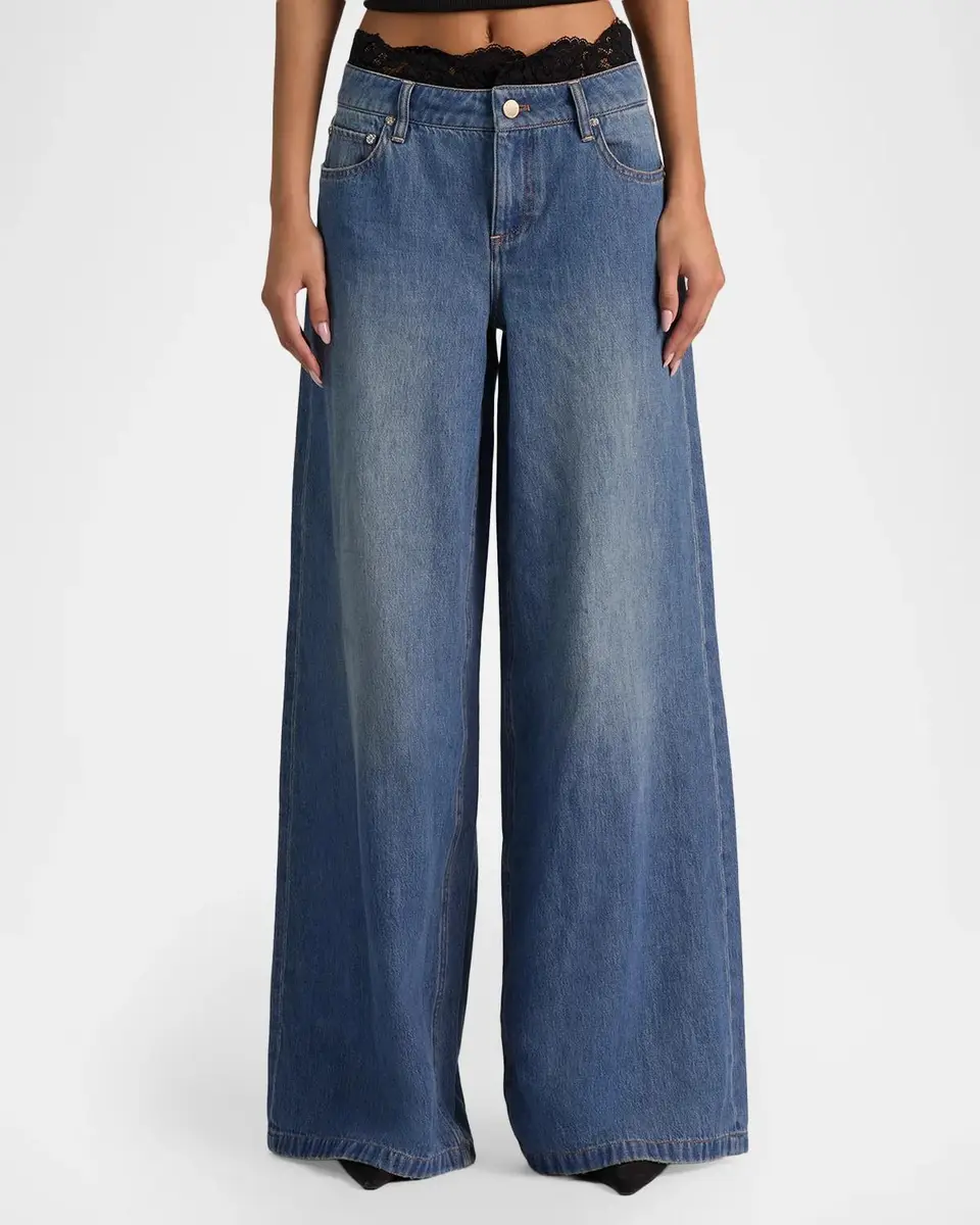 Alice + Olivia Ian Lace Waistband Wide-Leg Jeans | Thumbnail 4 Alice + Olivia Ian Lace Waistband Wide-Leg Jeans | Thumbnail 4
