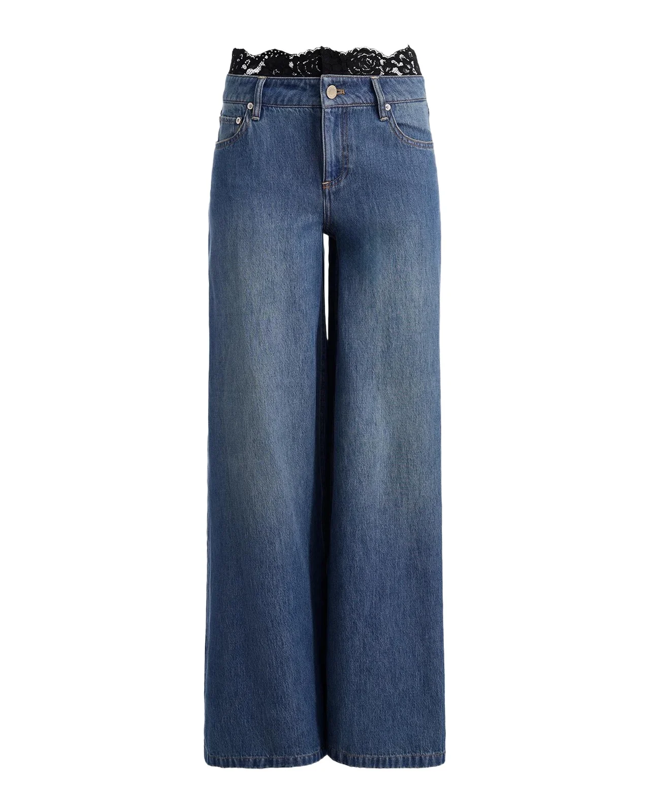 Alice + Olivia Ian Lace Waistband Wide-Leg Jeans