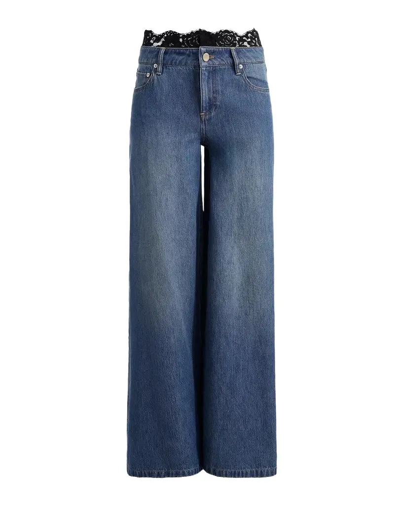 Alice + Olivia Ian Lace Waistband Wide-Leg Jeans