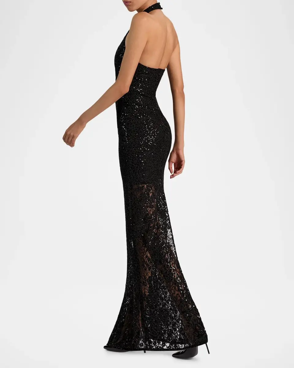 Alice + Olivia Koi Sequined Lace Halter Maxi Dress | Thumbnail 3