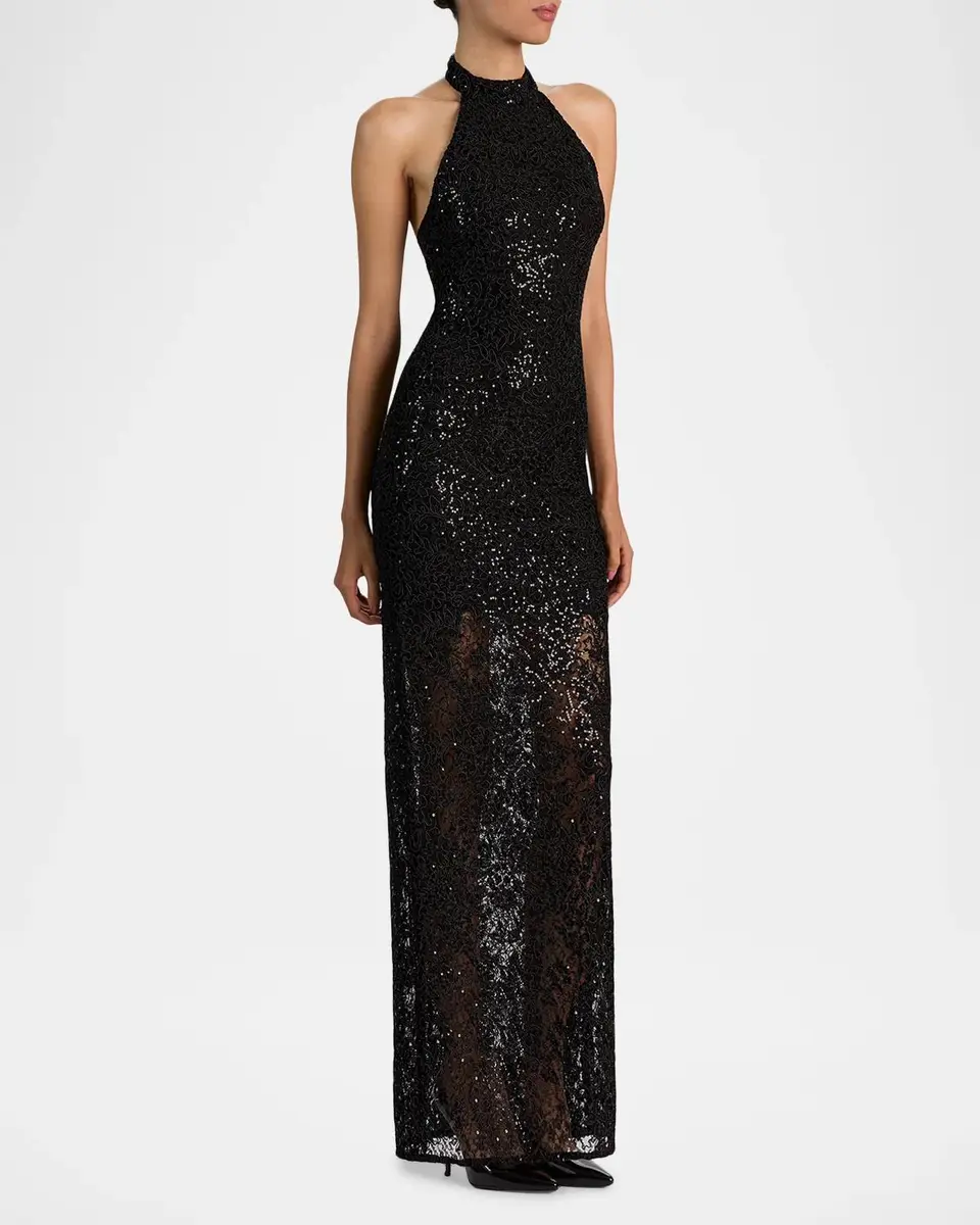 Alice + Olivia Koi Sequined Lace Halter Maxi Dress | Thumbnail 4