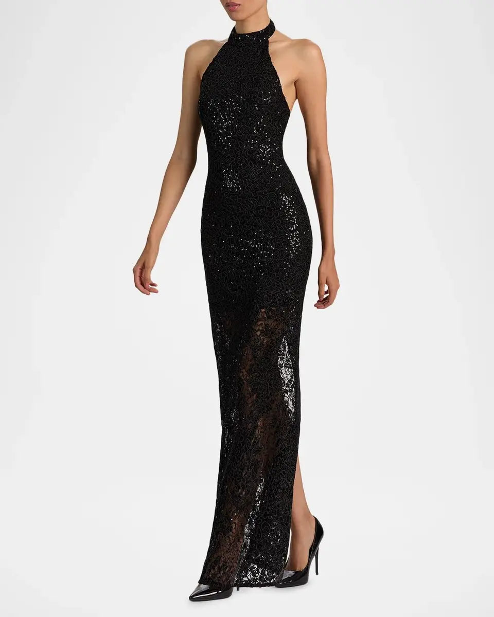 Alice + Olivia Koi Sequined Lace Halter Maxi Dress | Thumbnail 6