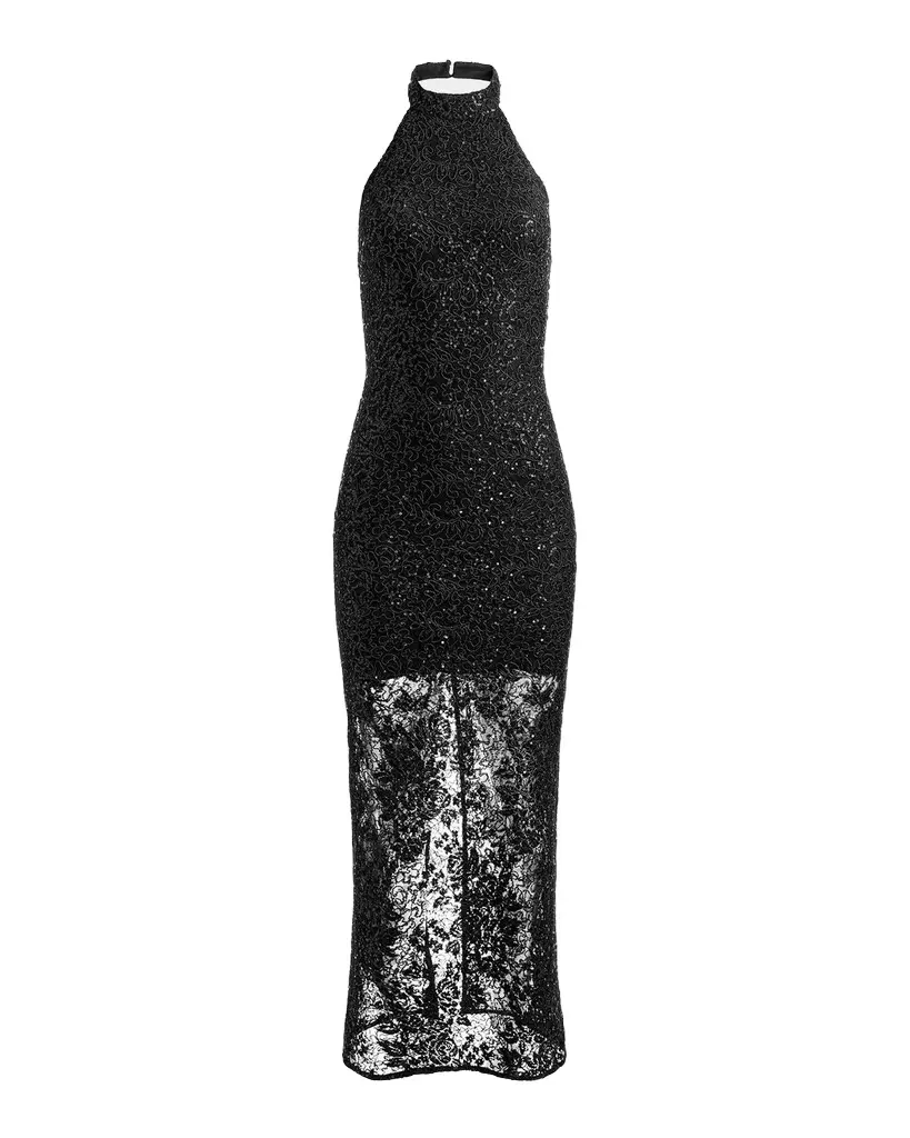 Alice + Olivia Koi Sequined Lace Halter Maxi Dress