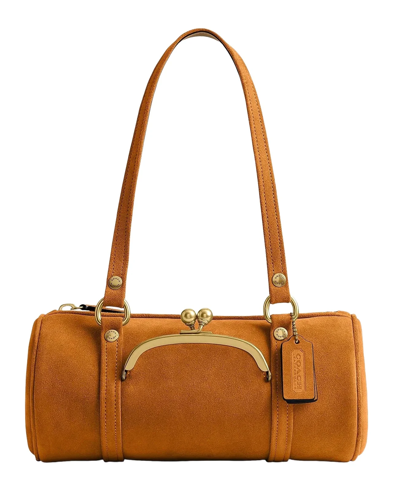 Kisslock Barrel Suede Shoulder Bag