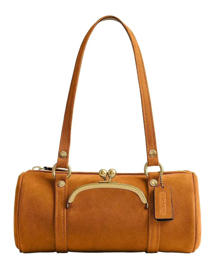 Coach Kisslock Barrel Suede Shoulder Bag