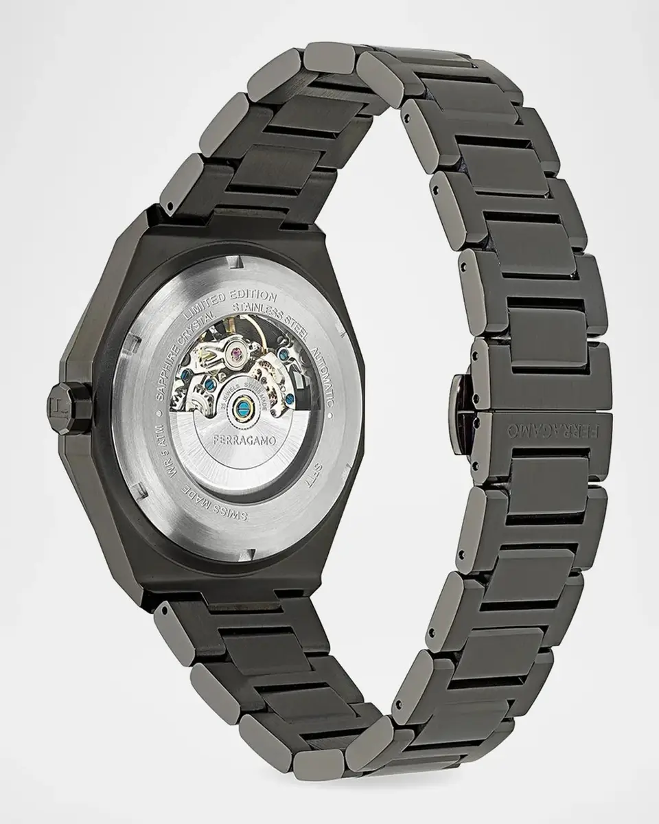 Ferragamo Men's Edge Skeleton Gunmetal IP & Stainless Steel Bracelet Watch/42MM | Thumbnail 4 Ferragamo Men's Edge Skeleton Gunmetal IP & Stainless Steel Bracelet Watch/42MM | Thumbnail 4