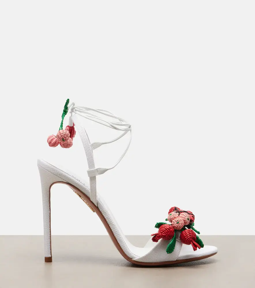 Aquazzura Botanica leather-trimmed raffia sandals | Thumbnail 3