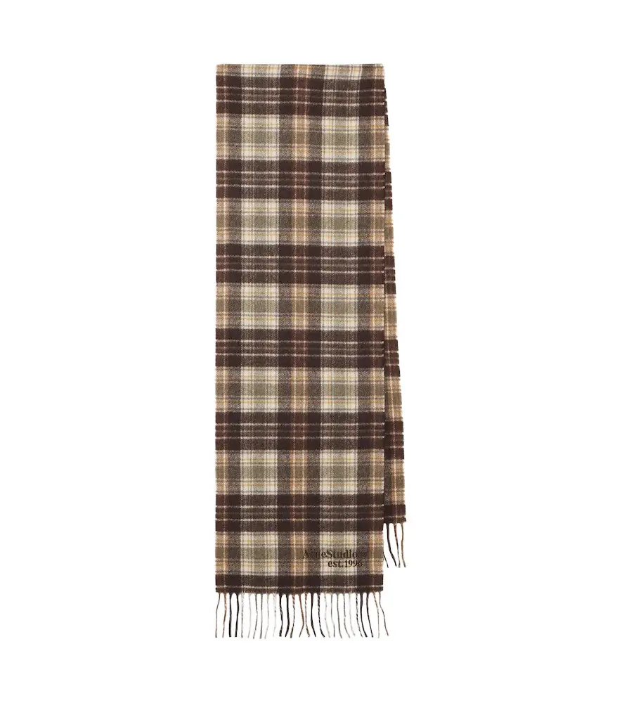 Checked fringed cashmere and wool scarf Checked fringed cashmere and wool scarf