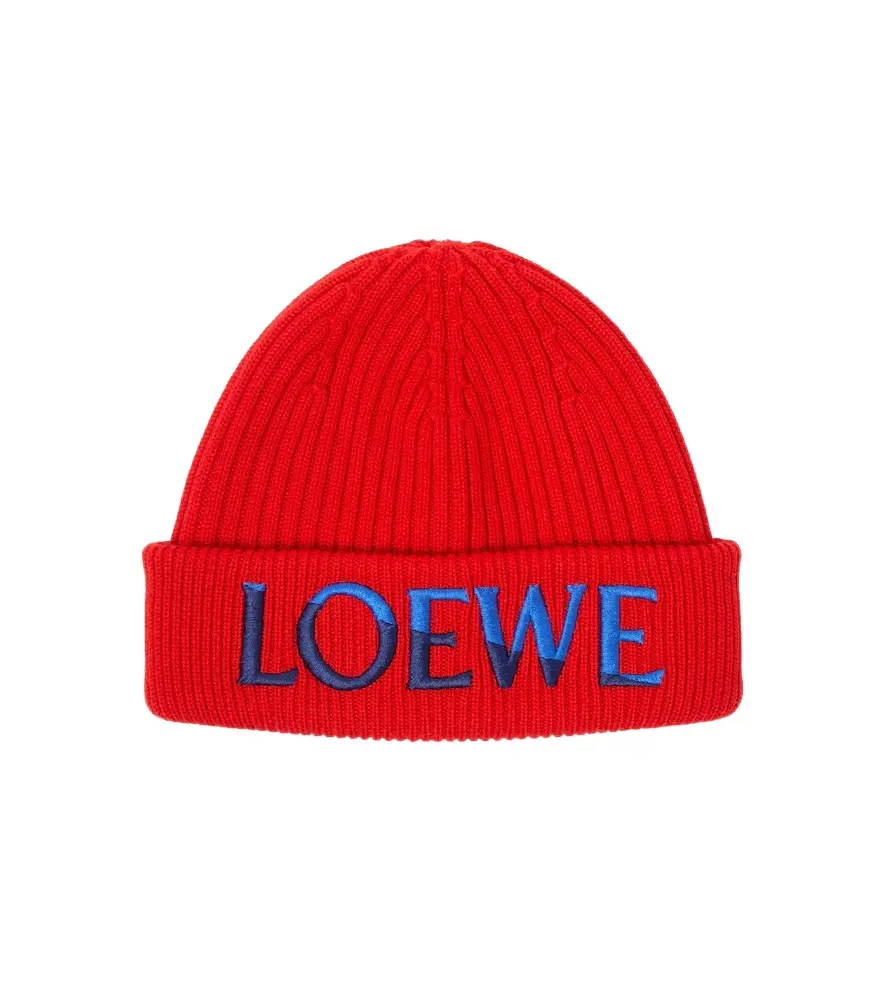 Loewe Logo ribbed-knit wool beanie