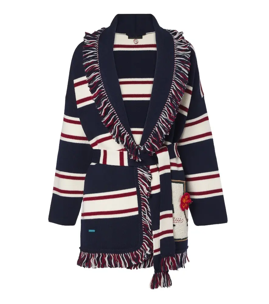 Alanui Rugby Club fringed virgin wool wrap cardigan