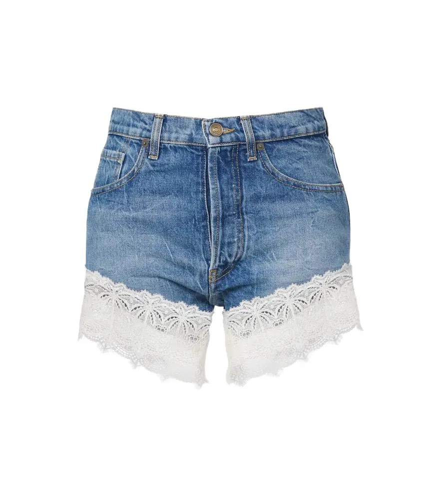 Alanui Romance lace-trimmed denim shorts