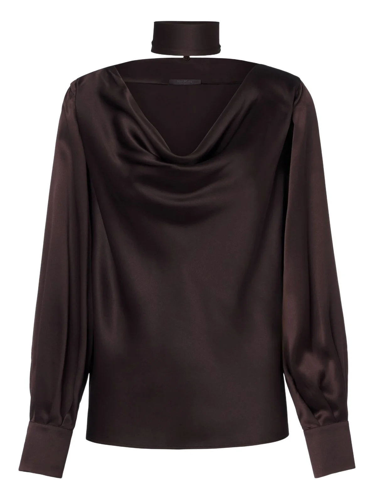 Elegante scarf-detail silk satin blouse