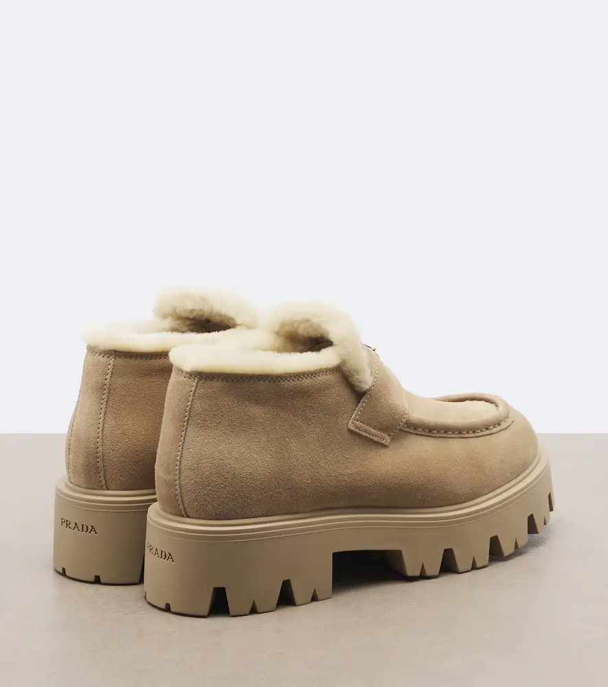 Prada Shearling-trimmed suede platform ankle boots | Thumbnail 2