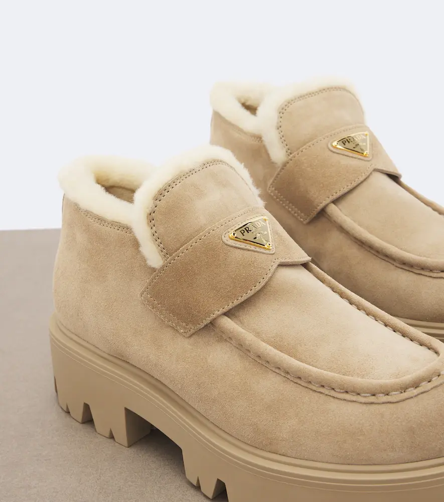Prada Shearling-trimmed suede platform ankle boots | Thumbnail 3