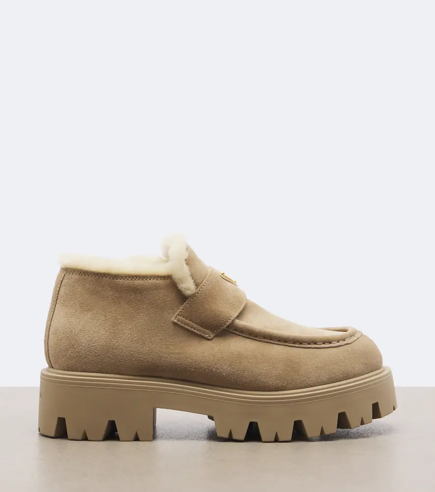 Prada Shearling-trimmed suede platform ankle boots | Thumbnail 4