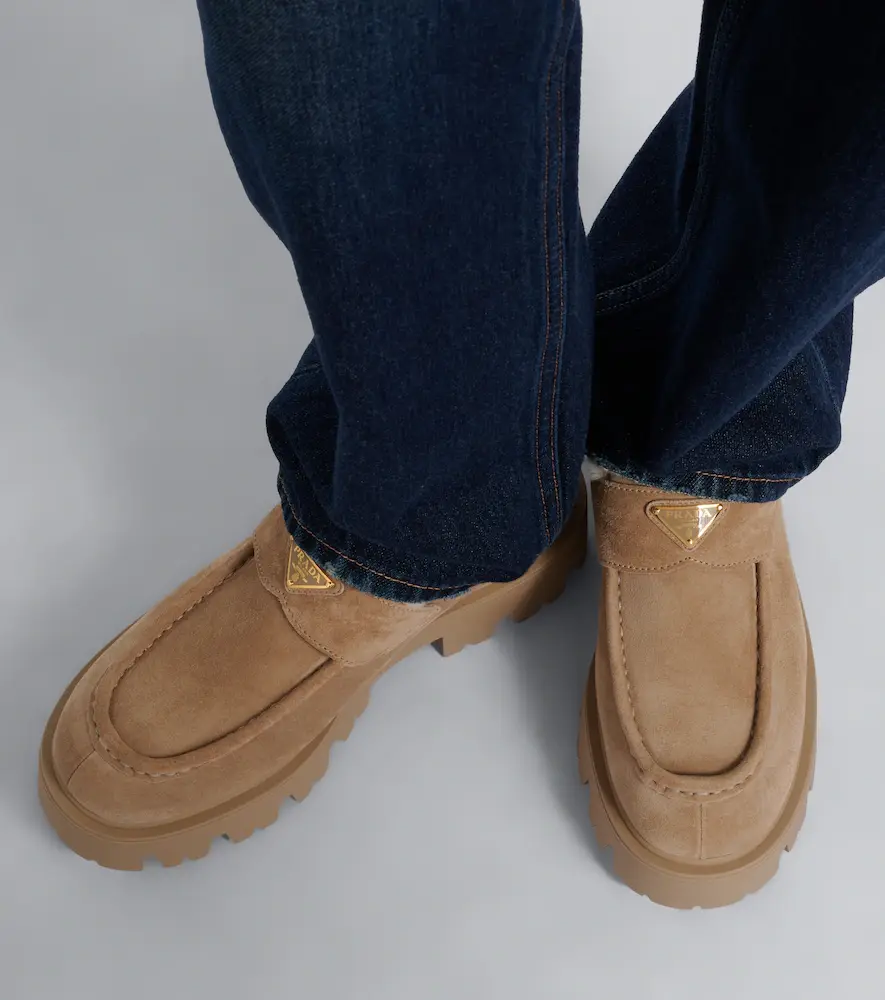 Prada Shearling-trimmed suede platform ankle boots | Thumbnail 5