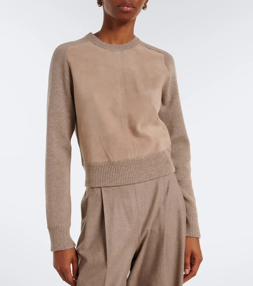 Max Mara Leather-trimmed wool and cashmere sweater | Thumbnail 2 Max Mara Leather-trimmed wool and cashmere sweater | Thumbnail 2