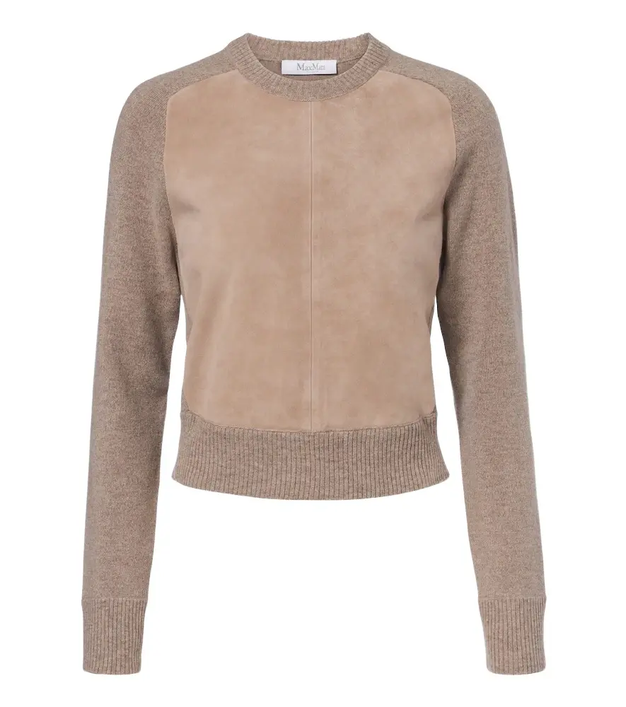 Leather-trimmed wool and cashmere sweater Leather-trimmed wool and cashmere sweater