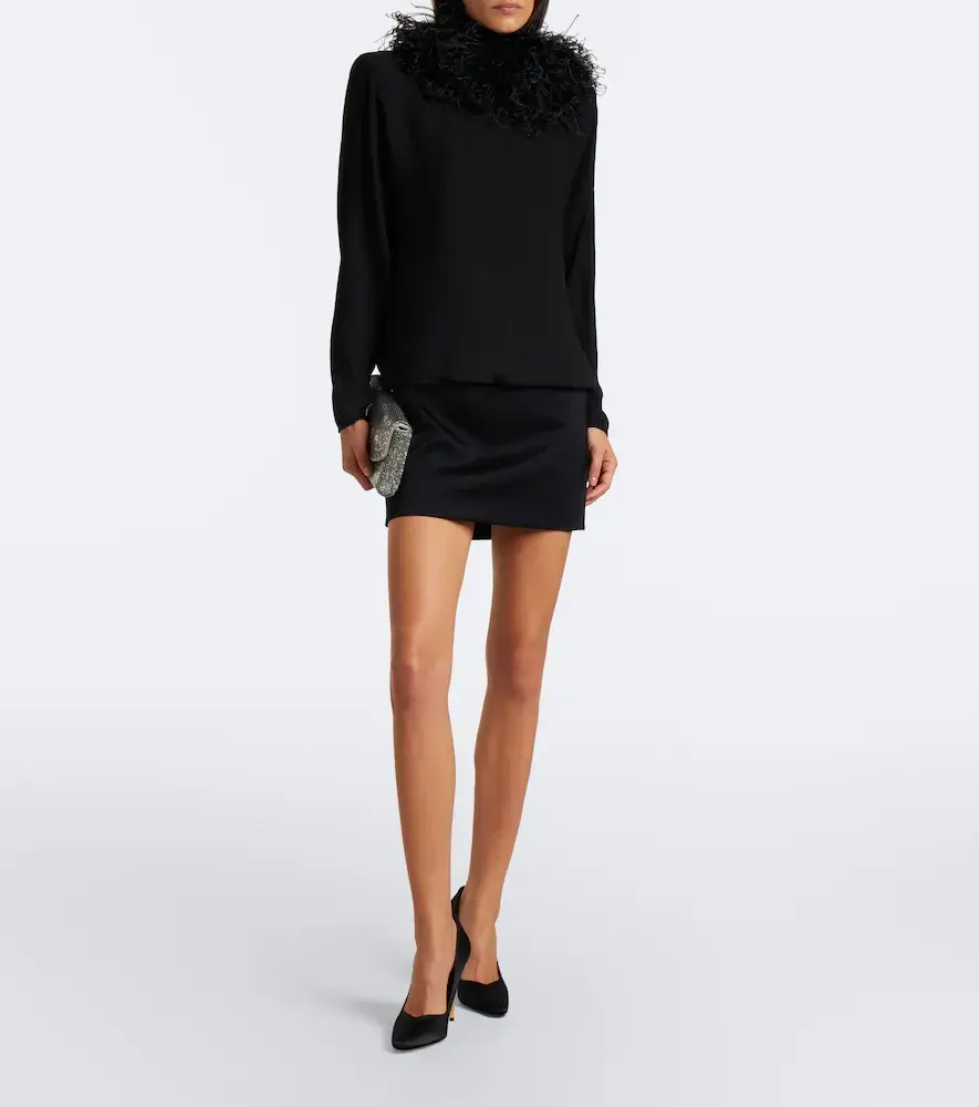 Valentino Feather-trimmed silk georgette minidress | Thumbnail 5 Valentino Feather-trimmed silk georgette minidress | Thumbnail 5