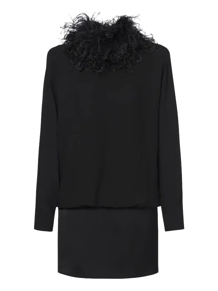Feather-trimmed silk georgette minidress Feather-trimmed silk georgette minidress