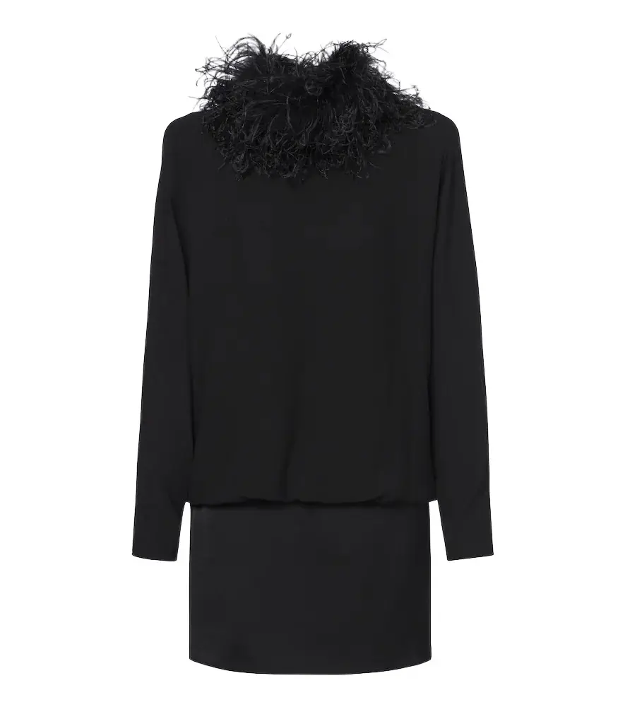 Valentino Feather-trimmed silk georgette minidress