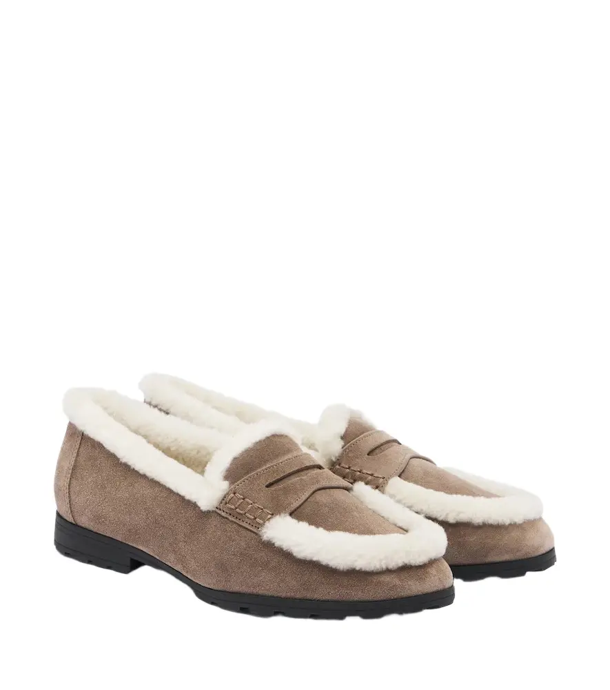 Veronica Beard Shearling-lined suede penny loafers