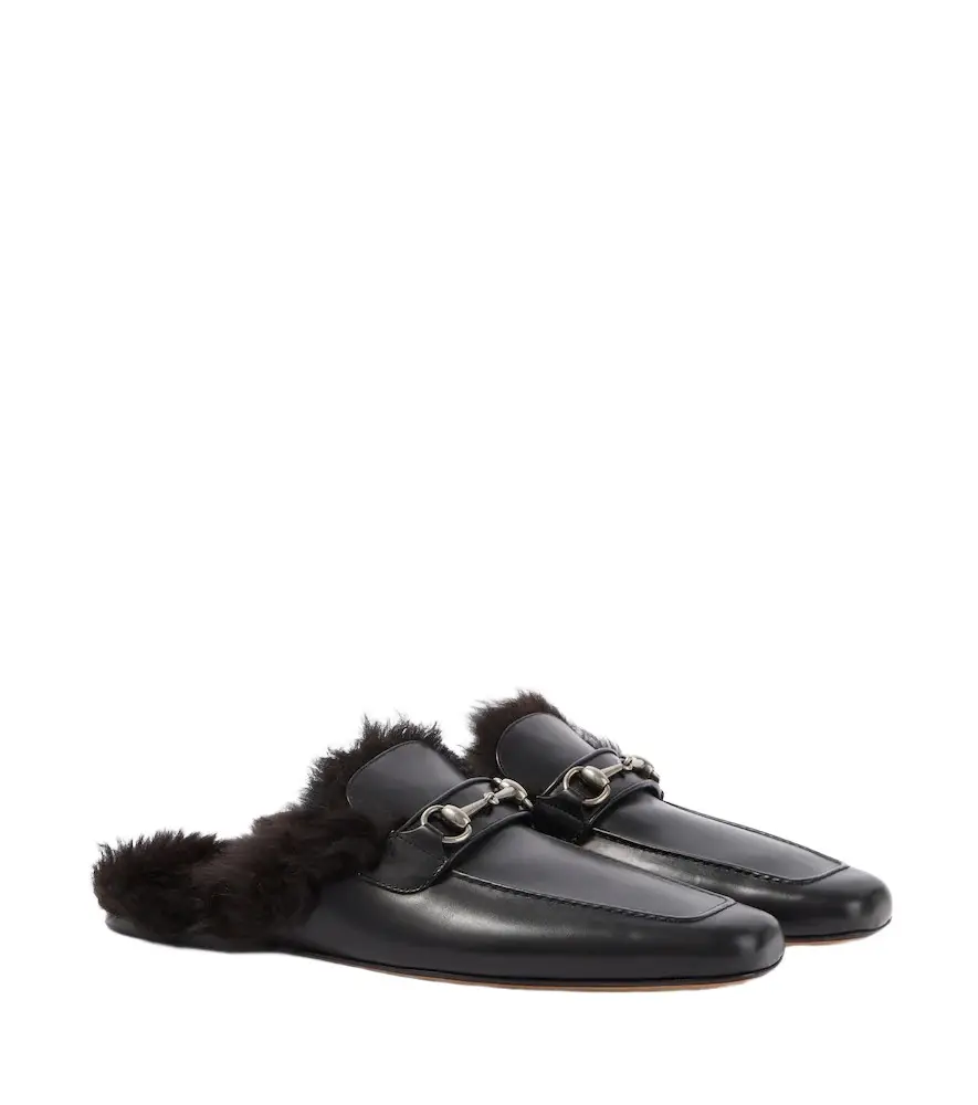 Horsebit shearling-lined leather mules Horsebit shearling-lined leather mules