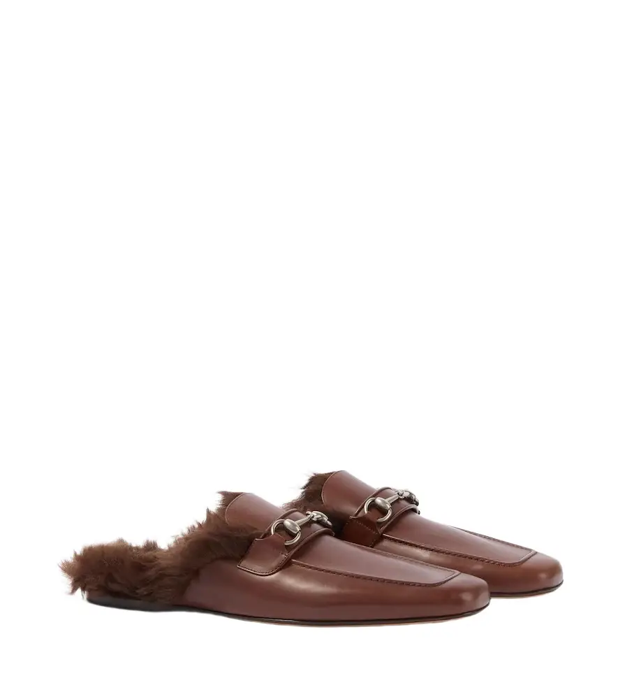 Gucci Horsebit shearling-lined leather mules