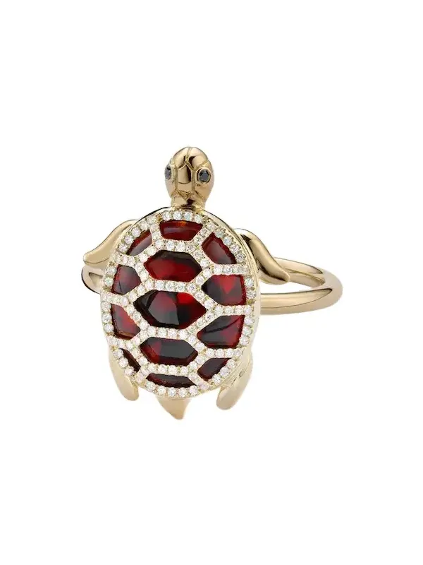 Yvonne Léon Tortue 9kt gold ring with diamonds and resin
