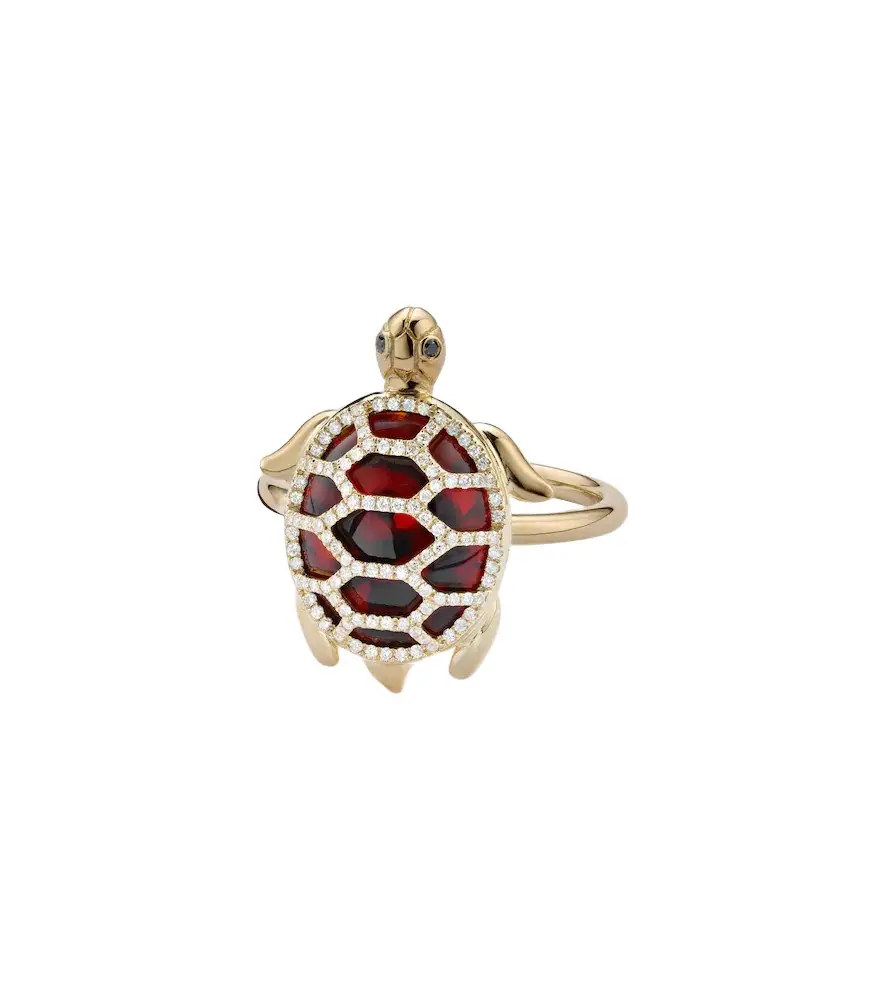 Yvonne Léon Yvonne Léon Tortue 9kt gold ring with diamonds and resin