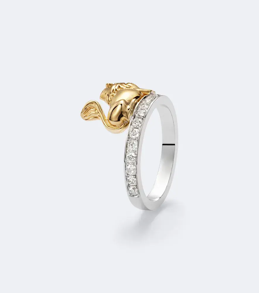 Yvonne Léon Yvonne Léon Alliance Lion 9kt yellow and white gold ring with gemstones | Thumbnail 2 Yvonne Léon Yvonne Léon Alliance Lion 9kt yellow and white gold ring with gemstones | Thumbnail 2