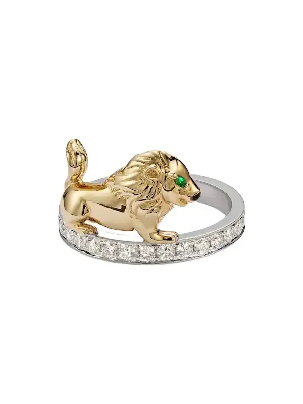 Yvonne Léon Alliance Lion 9kt yellow and white gold ring with gemstones