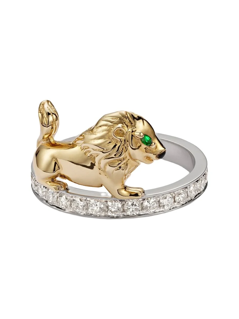 Yvonne Léon Yvonne Léon Alliance Lion 9kt yellow and white gold ring with gemstones
