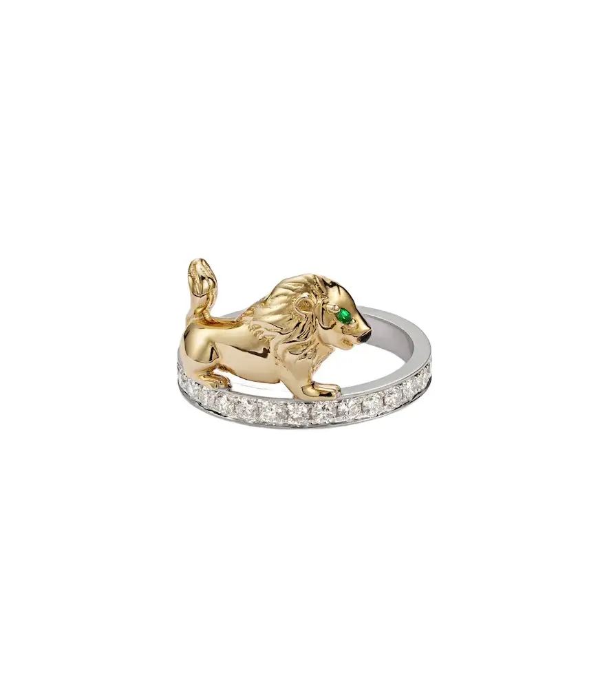 Yvonne Léon Yvonne Léon Alliance Lion 9kt yellow and white gold ring with gemstones