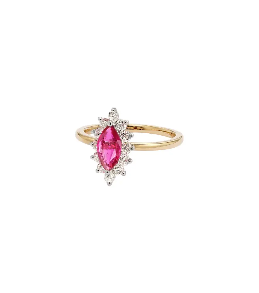 Yvonne Léon Yvonne Léon Pompadour 18kt gold ring with diamonds and ruby