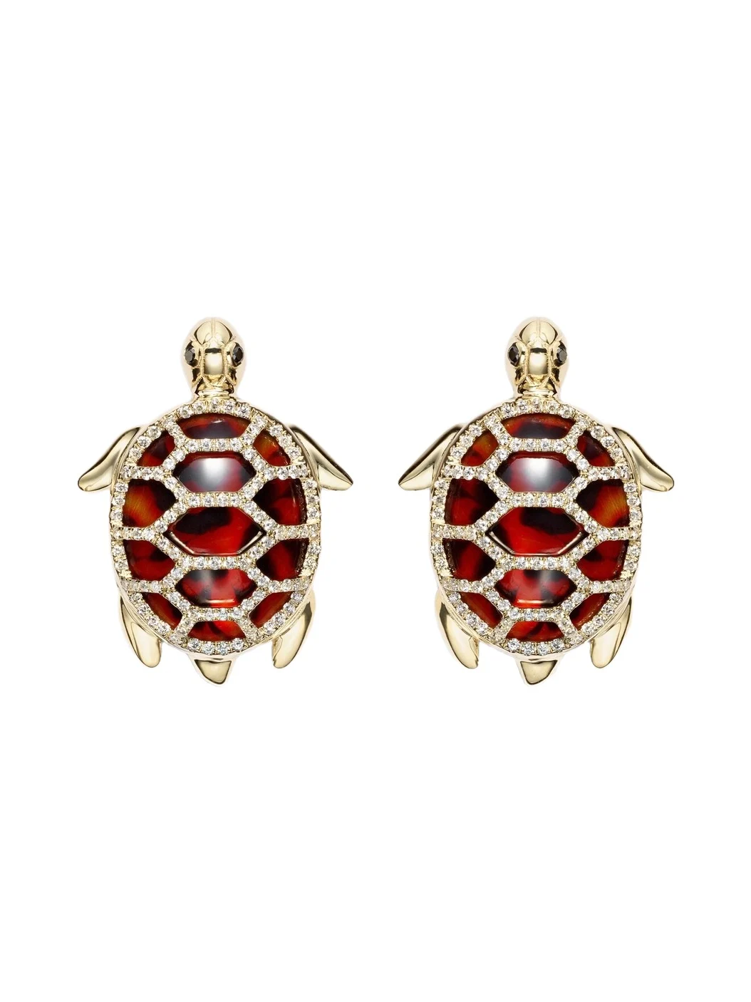 Yvonne Léon Yvonne Léon Tortue 9kt gold earrings with diamonds and resin