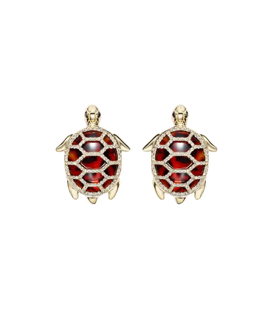 Yvonne Léon Yvonne Léon Tortue 9kt gold earrings with diamonds and resin