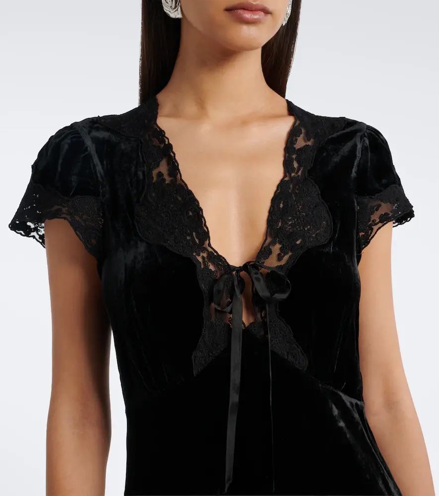 Rixo Lacie lace-trimmed velvet minidress | Thumbnail 2