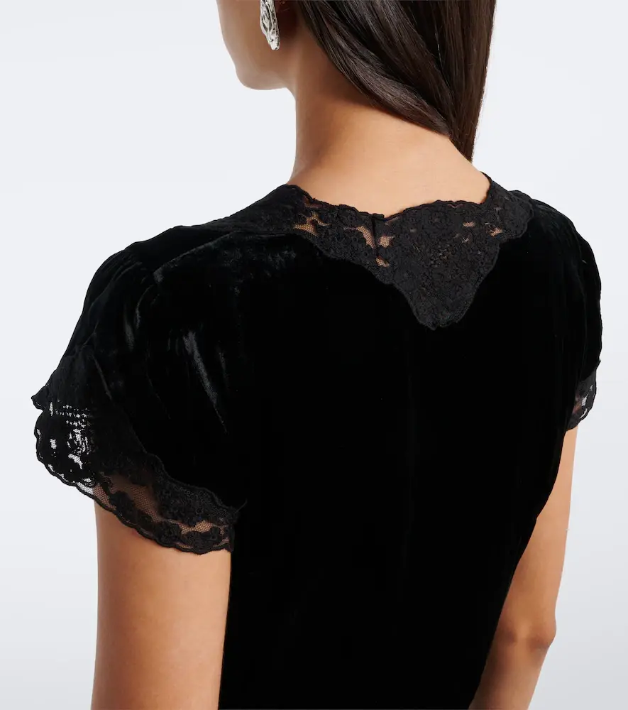 Rixo Lacie lace-trimmed velvet minidress | Thumbnail 3