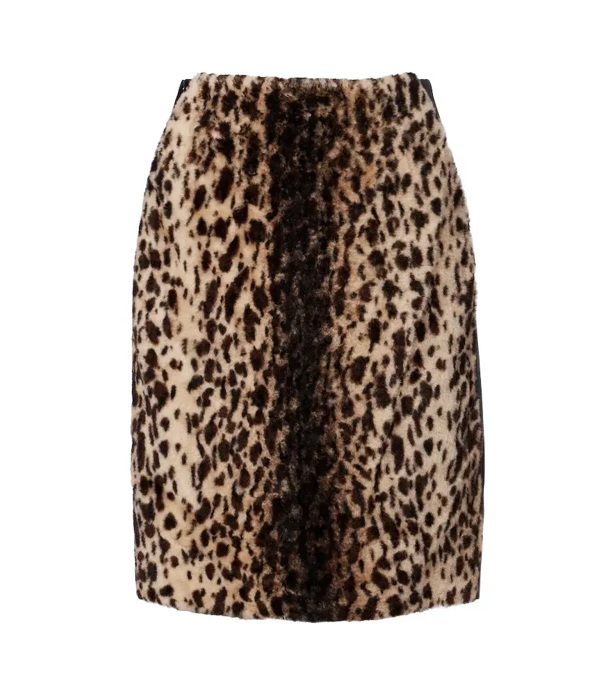 Leopard-print shearling and leather miniskirt Leopard-print shearling and leather miniskirt