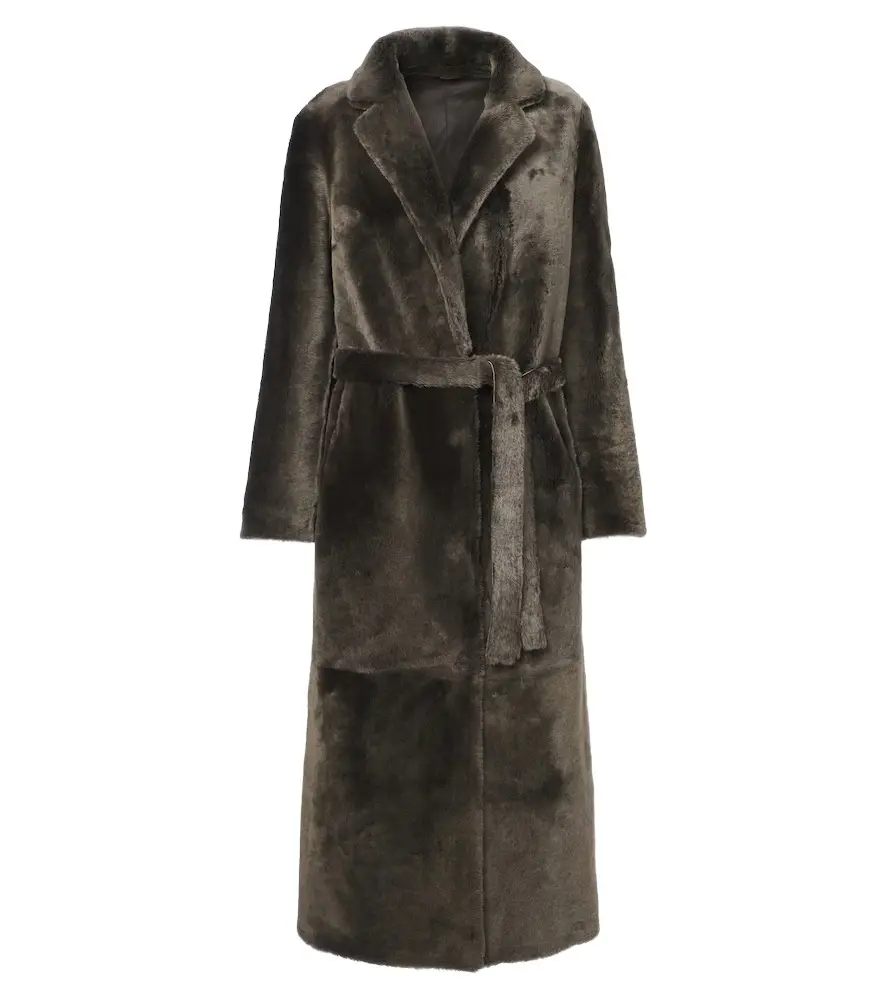 Reversible shearling and leather coat