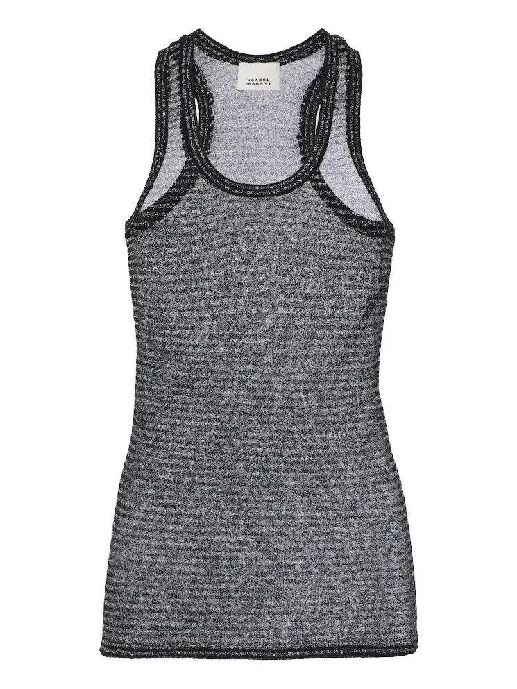 Cevara semi-sheer striped Lurex tank top