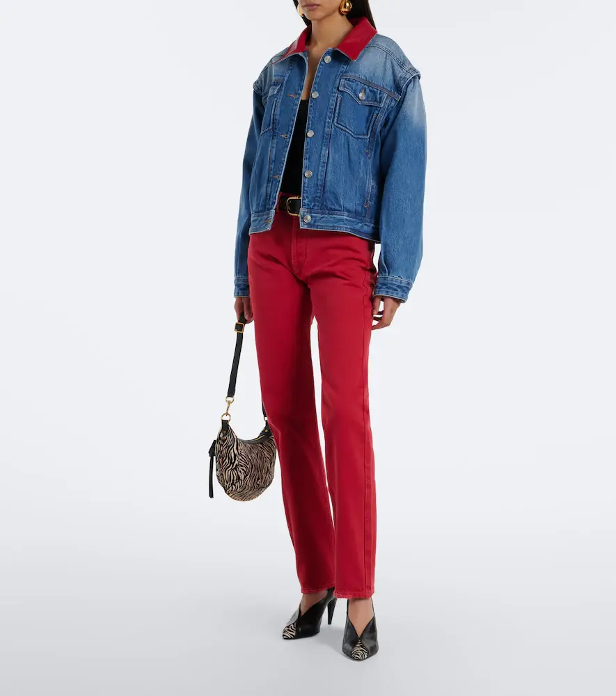Isabel Marant Devyn leather-trimmed denim jacket | Thumbnail 2 Isabel Marant Devyn leather-trimmed denim jacket | Thumbnail 2
