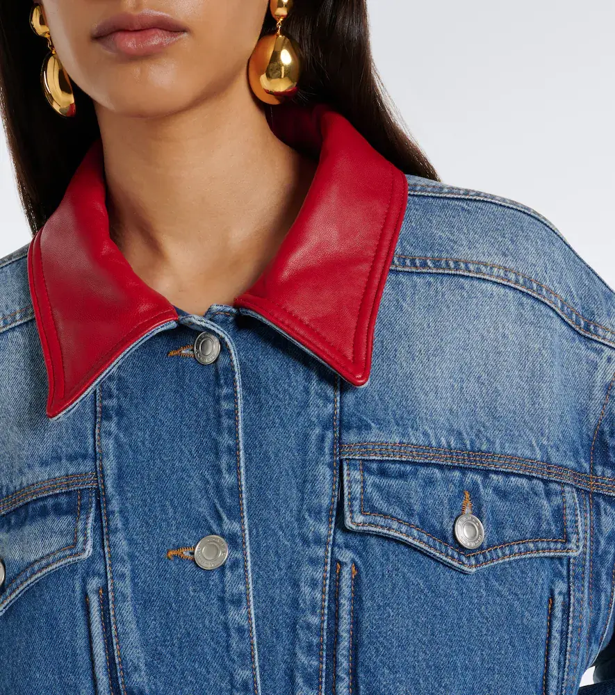 Isabel Marant Devyn leather-trimmed denim jacket | Thumbnail 3 Isabel Marant Devyn leather-trimmed denim jacket | Thumbnail 3