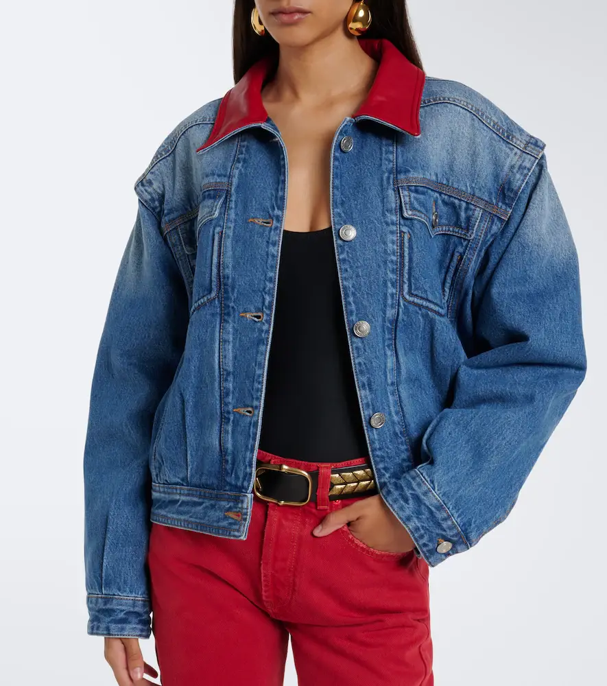 Isabel Marant Devyn leather-trimmed denim jacket | Thumbnail 4 Isabel Marant Devyn leather-trimmed denim jacket | Thumbnail 4