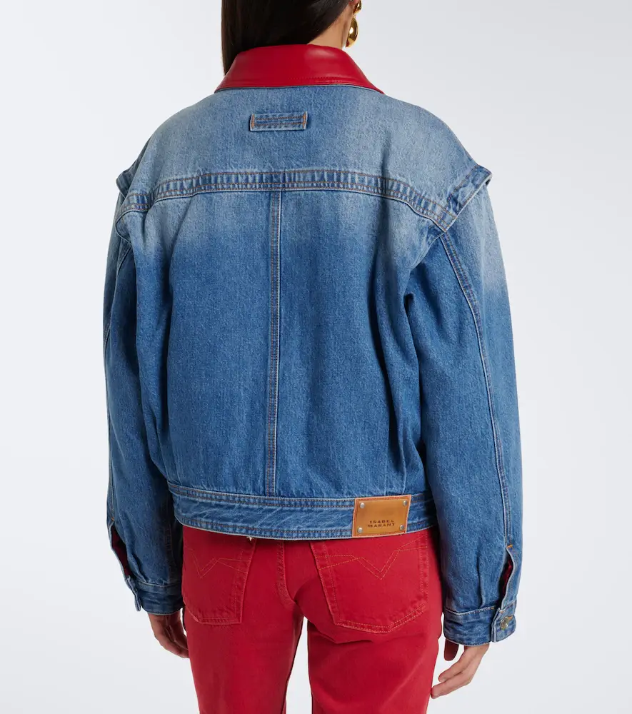 Isabel Marant Devyn leather-trimmed denim jacket | Thumbnail 5 Isabel Marant Devyn leather-trimmed denim jacket | Thumbnail 5