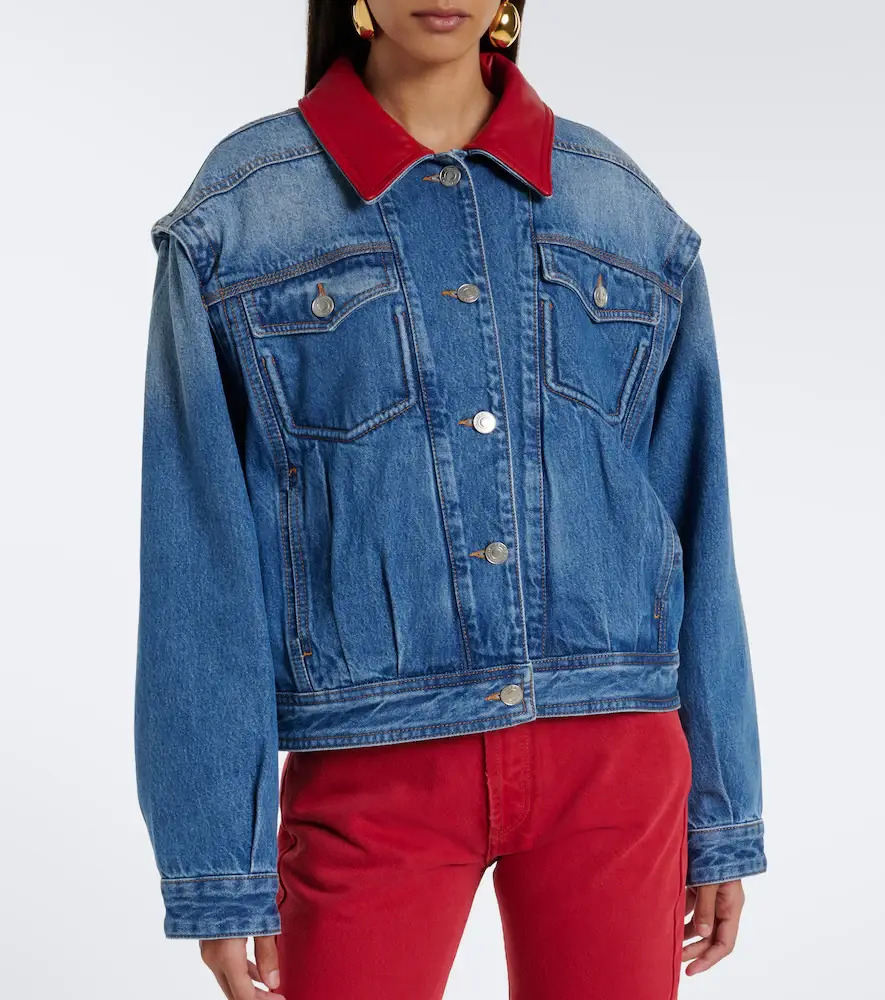 Isabel Marant Devyn leather-trimmed denim jacket | Thumbnail 6 Isabel Marant Devyn leather-trimmed denim jacket | Thumbnail 6