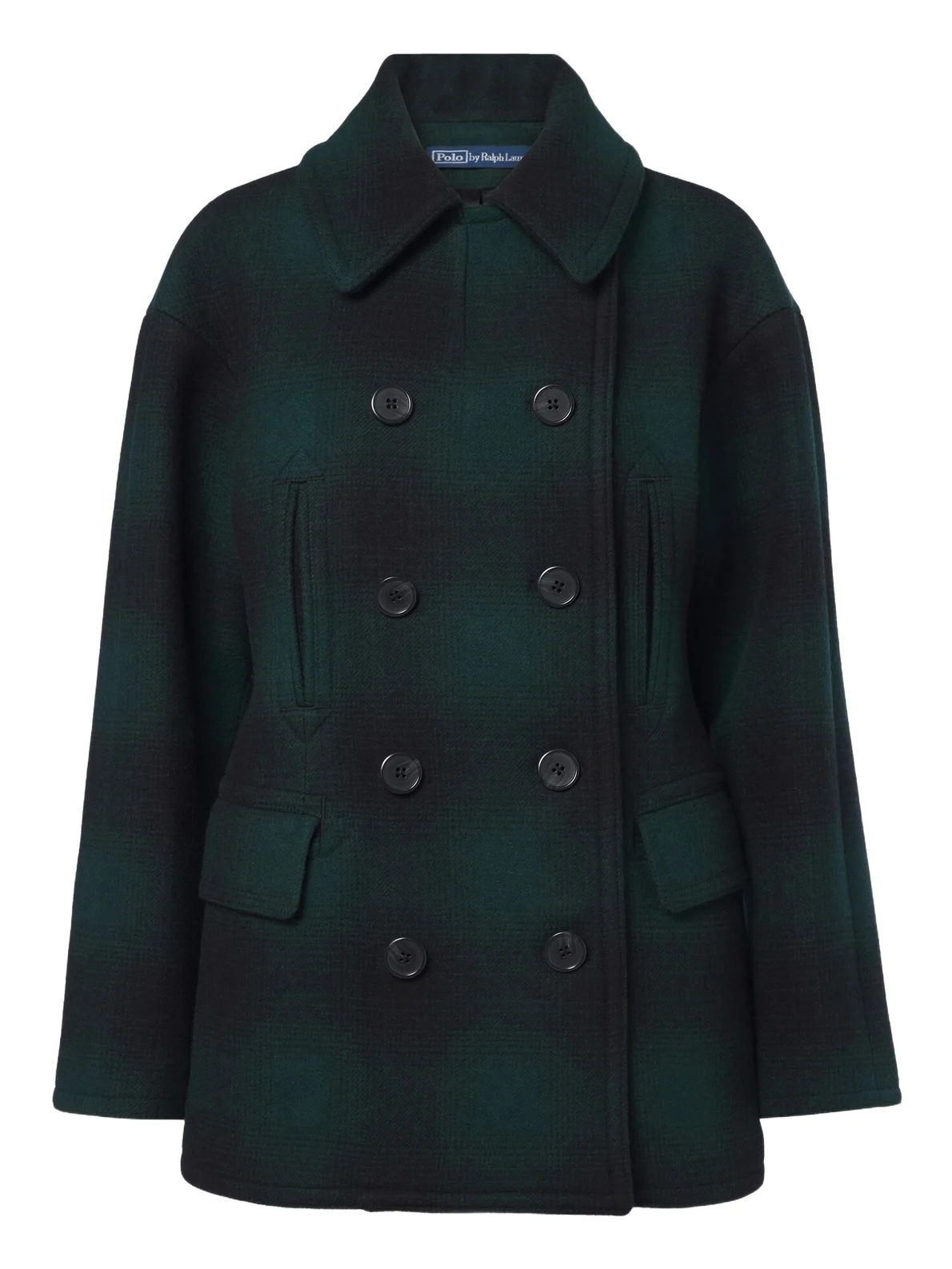 Plaid wool-blend peacoat
