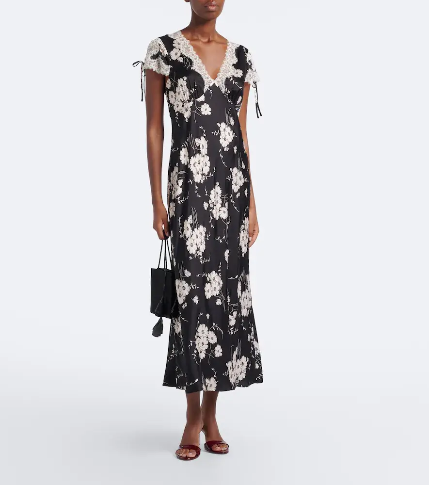 Rixo Fern floral lace-trimmed satin midi dress | Thumbnail 4